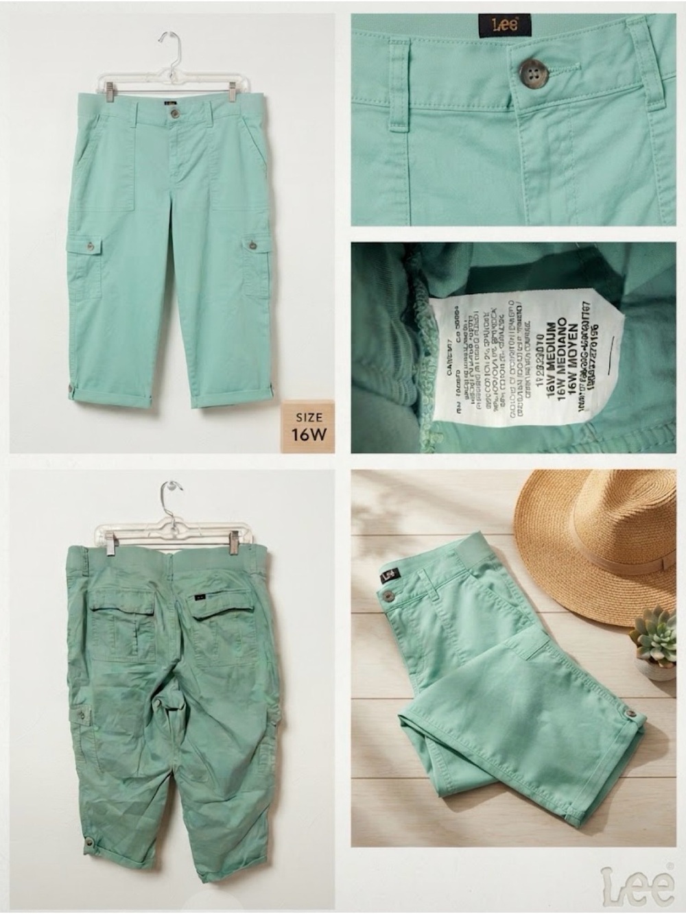 Mint Green Lee Cargo Capri Pants Size 14